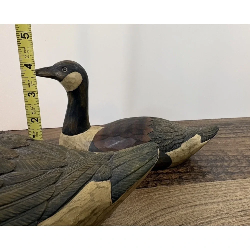 Hand Curved Canadian Wooden Goose Mama And Baby Figures Figurines Lot Of 2